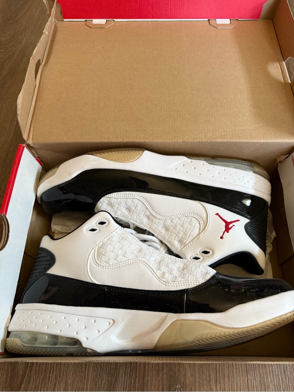 Air Jordan Low-Top Sneakers in White, Black & Red